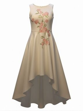 Elegant White High-Low Floral Embroidered Dress Girls Size 12